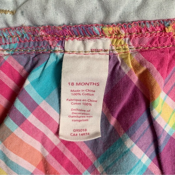 Oshkosh Denim Top Plaid Bottom Jumper Dress Sz 18 Months - Picture 10 of 11